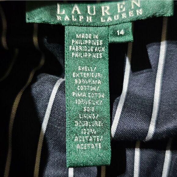LAUREN RALPH LAUREN Black Pinstriped Ruffle Jacket - Size 14 - Picture 5 of 6